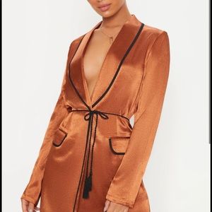 Rust Contrast Rope Detail Blazer Dress